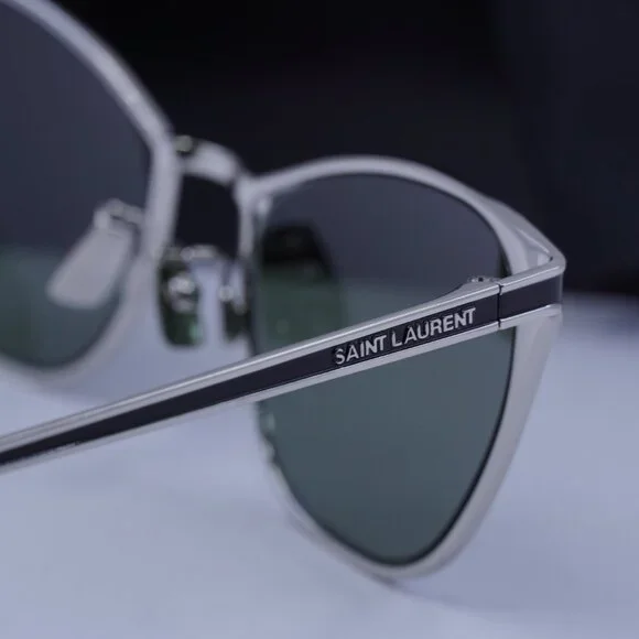 Saint Laurent SL409 003 Cat Eye Sunglasses - Silver/Black/Green display picture 1